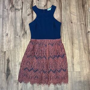 Navy and Burgundy Lace Dress